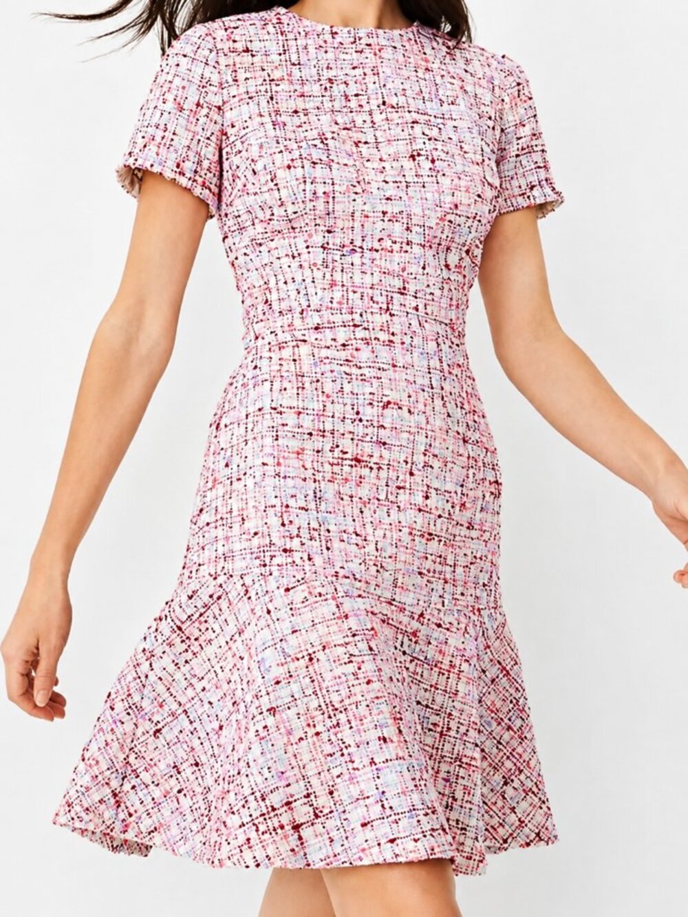 Ann Taylor Multicolor Tweed Flounce Dress Size 8